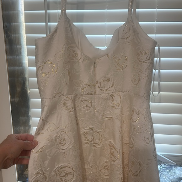 Dessy Collection Cream A-line Midi Dress Spaghetti Strap - Picture 4 of 4